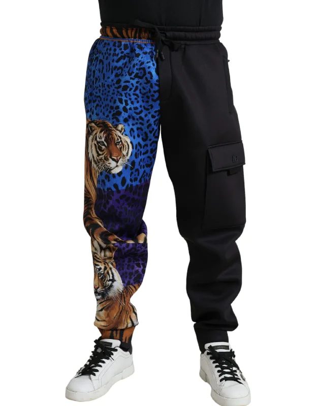 Dolce & Gabbana Elegant Tiger Print Men's Joggers British Gentleman Style