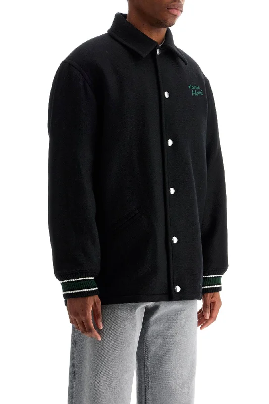 Maison Kitsune Black Wool Varsity Jacket With Embroidery Confident Men's High