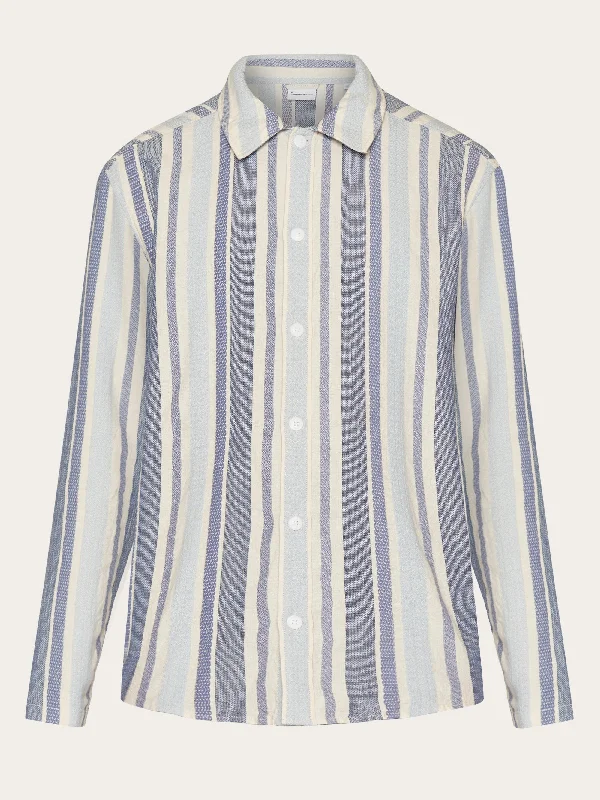 Loose jacquard woven striped shirt - GOTS/Vegan - Blue stripe Cozy Men's Sherpa