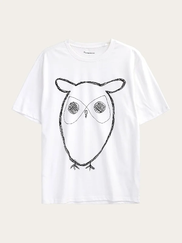 Regular big owl front print t-shirt - GOTS - Bright White Unique Men's Patch