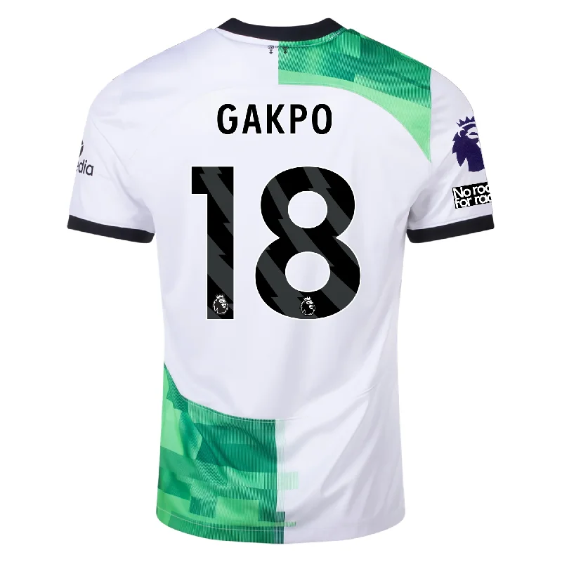 Nike Liverpool Away Cody Gakpo Jersey w/ EPL + No Room For Racism Patches 23/24 (White/Green Spark) Confident Men's High