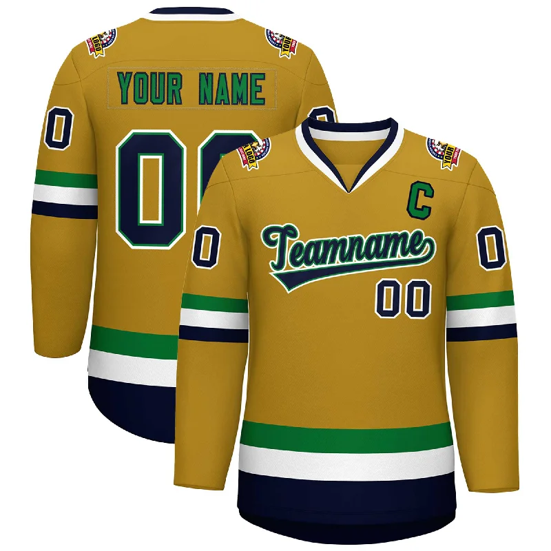 Custom Old Gold Navy Kelly Green-White Classic Style Hockey Jersey Sharp Men's Italian