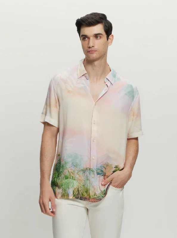 Eco Palm Print Shirt Artistic Men's Hand