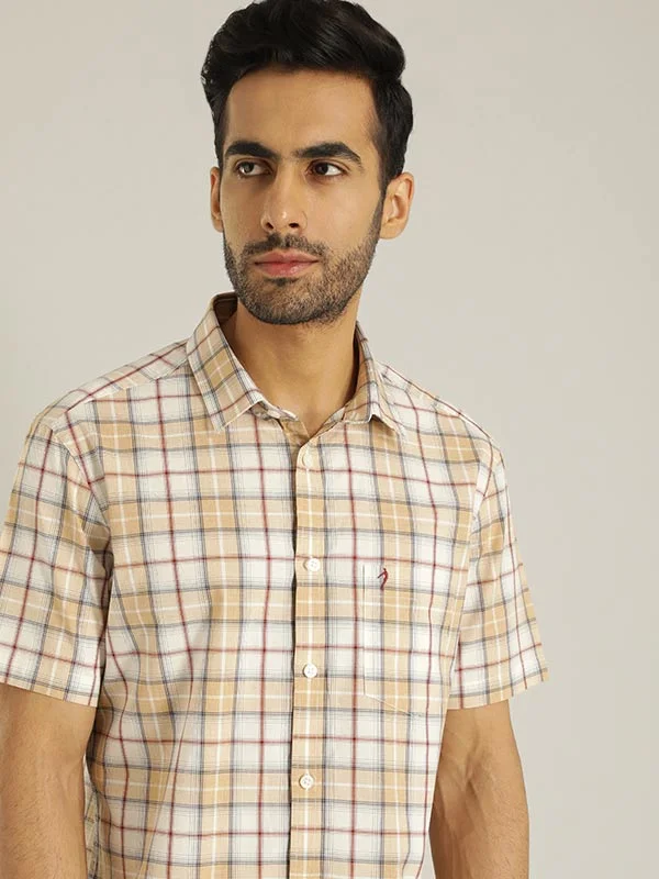 Men Checked Half Sleeve Cotton Shirt Refined Men's Hand