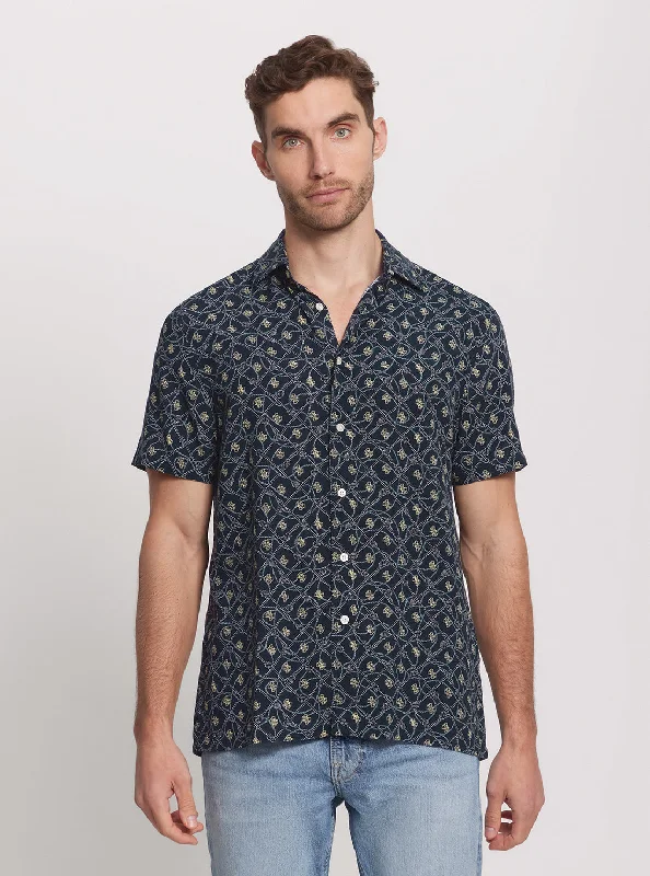 Eco Blue Rope Print Short Sleeve Shirt Polished Men's Satin