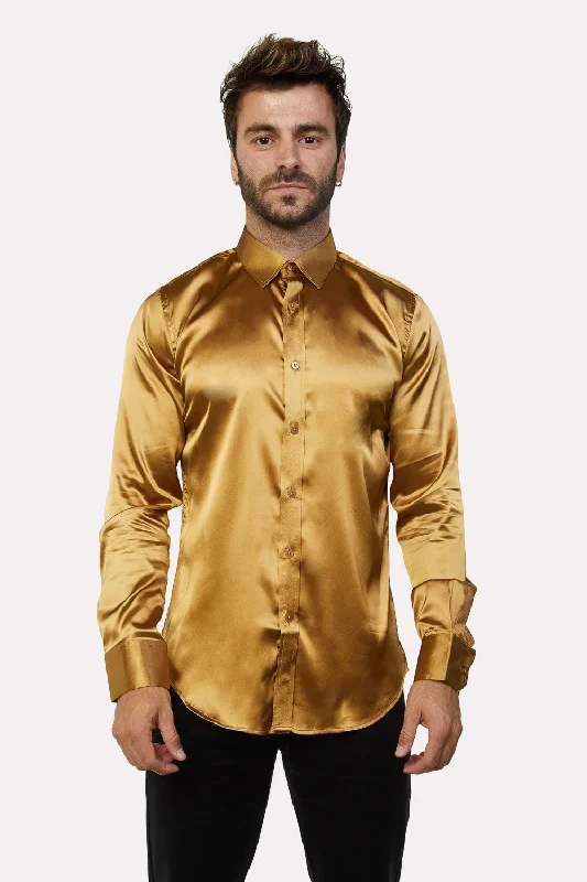 Men's Satin Gold Dress Shirt Elegant Men's Cashmere