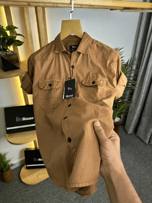 Double Pocket Denim Shirt Coffee Traditional Men's Country