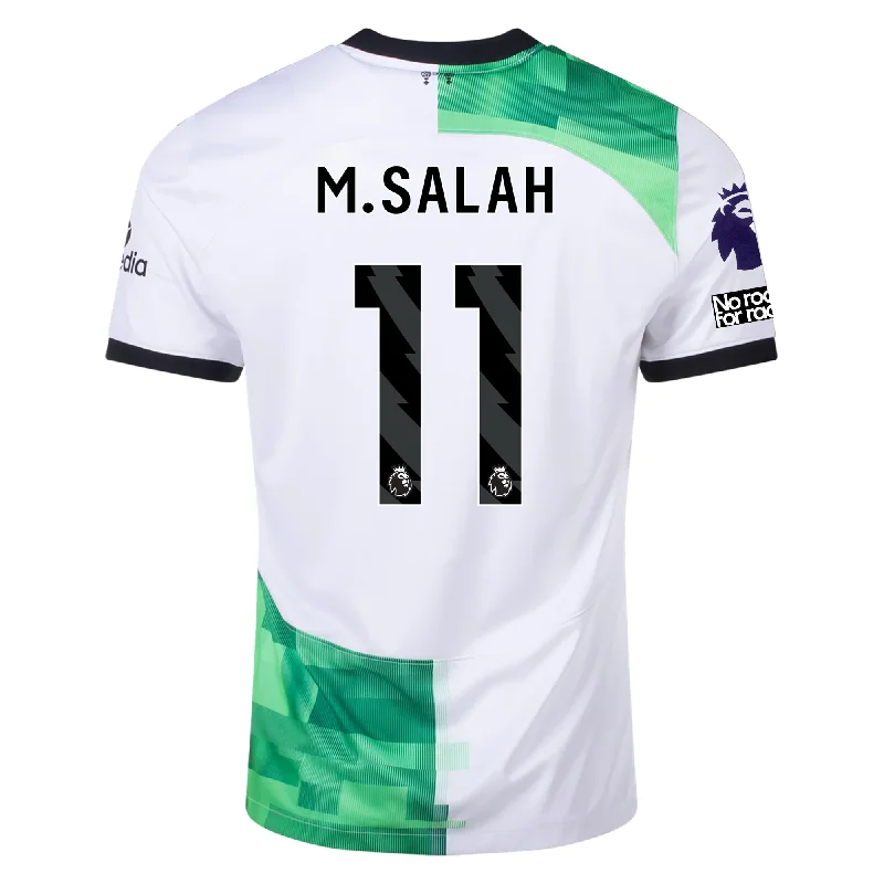 Nike Liverpool Away Mohamed Salah Jersey w/ EPL + No Room For Racism Patches 23/24 (White/Green Spark) Dapper Men's Bow