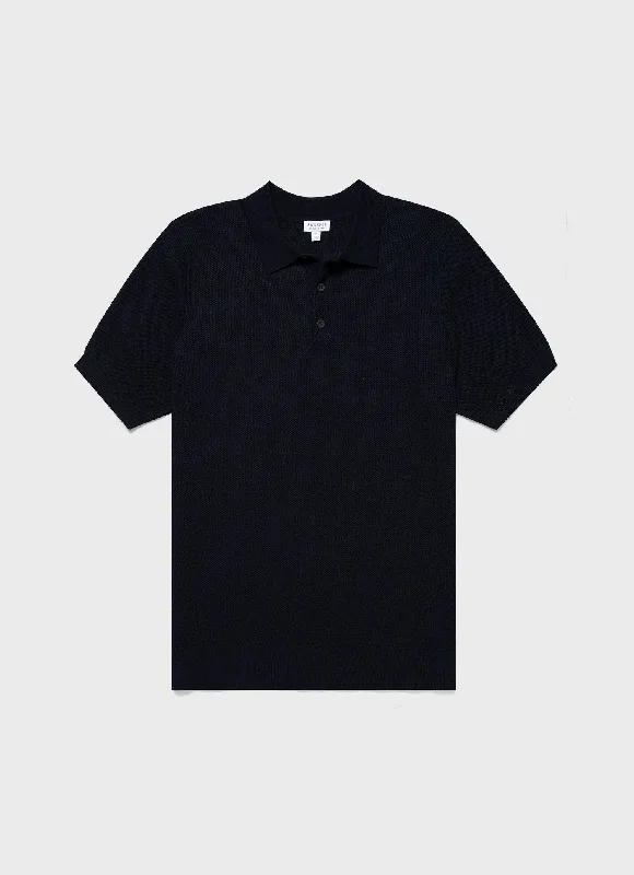 Men's Sunspel x MR PORTER Racked Stitch Polo Shirt in Navy British Gentleman Style