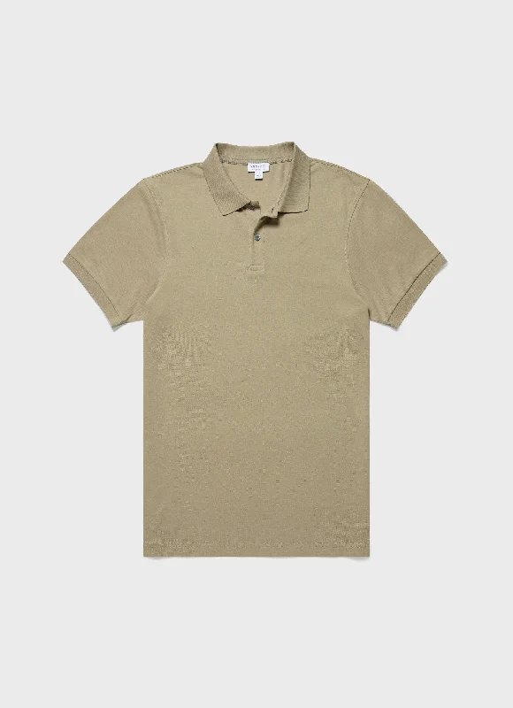 Men's Piqué Polo Shirt in Pale Khaki Polished Men's Silk