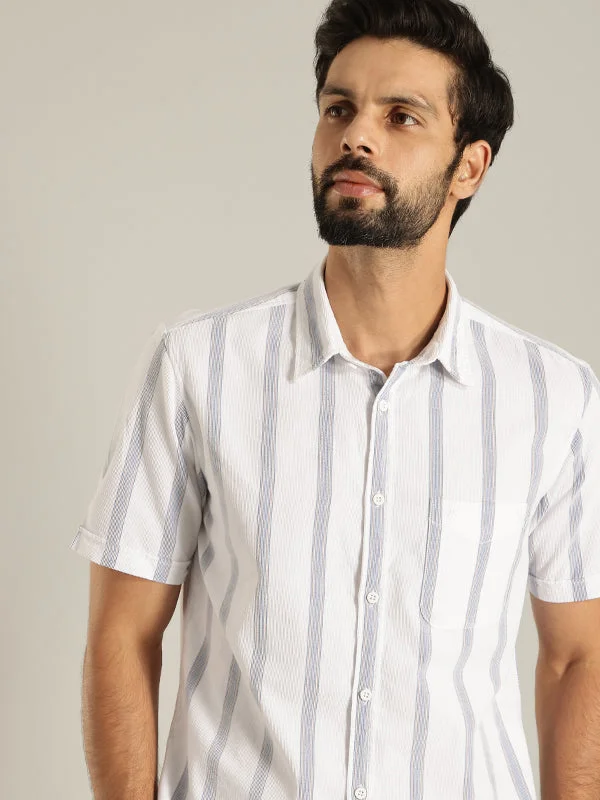 Men Striped Half Sleeve Cotton Shirt Tailored