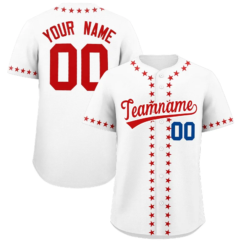 Custom White Red Star Ribbing Authentic Baseball Jersey Street