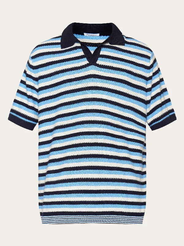 Organic Cotton Striped Knitted Polo GOTS/Vegan - Blue stripe Sharp Men's Italian