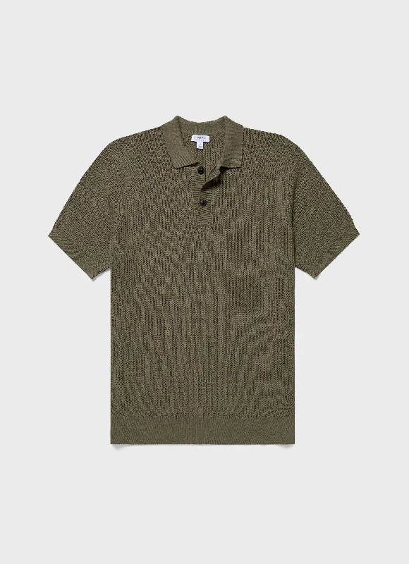 Men's Textured Knit Polo Shirt in Khaki Dapper Men's 1920S