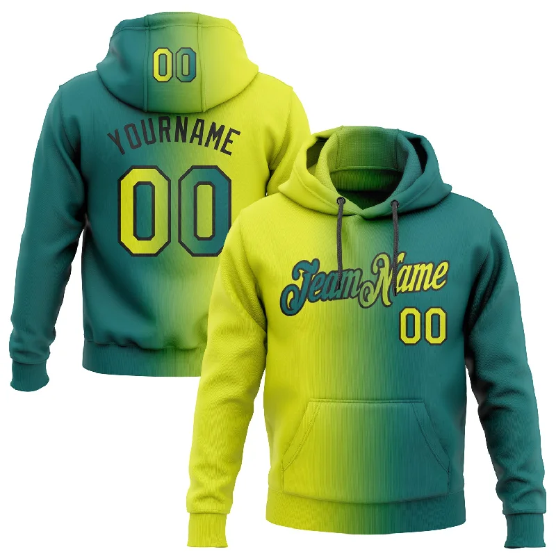 Custom Stitched Teal Neon Yellow-Black Gradient Fashion Sports Pullover Sweatshirt Hoodie Vacation