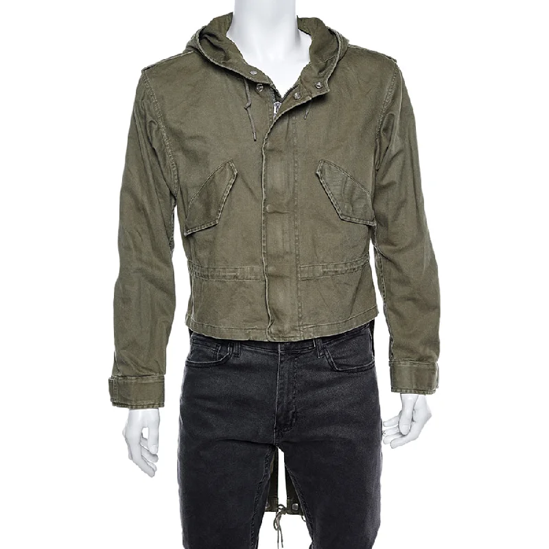 Saint Laurent Military Green Cotton And Linen Hooded Jacket Xl Tailored