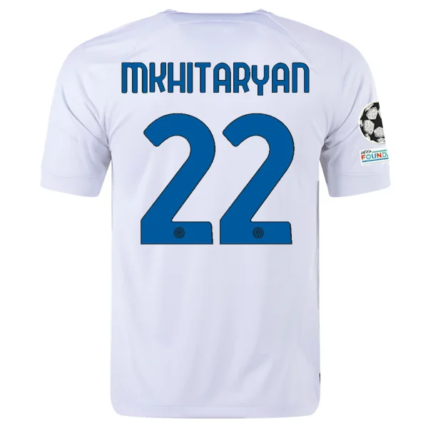 Nike Inter Milan Henrikh Mkhitaryan Away Jersey w/ Champions League + Copa Italia Patches 23/24 (White/Lyon Blue) Traditional Men's Country