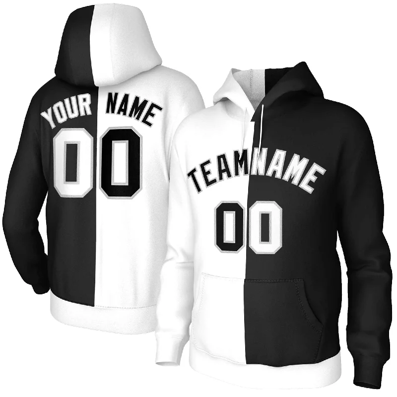 Custom White Black-Gray Split Fashion Stitched Sportwear Pullover Hoodie Edgy Men's Punk Custom White Black-Gray Split Fashion Stitched Sportwear Pullover Hoodie Edgy Men's Punk