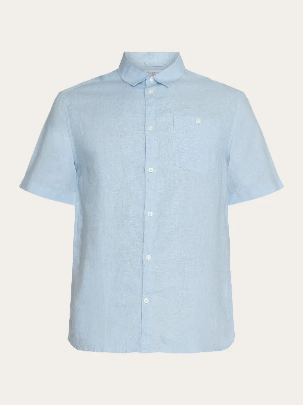 Custom fit linen short sleeve shirt - Asley Blue Hip Men's Retro