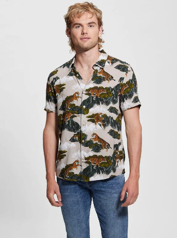 Eco Multi Short Sleeve Tiger Print Shirt Modern Men's Tech