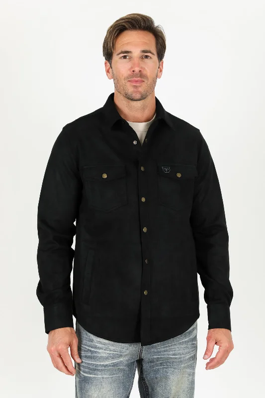 Men's Faux Suede Overshirt - Black Refined Men's Velvet