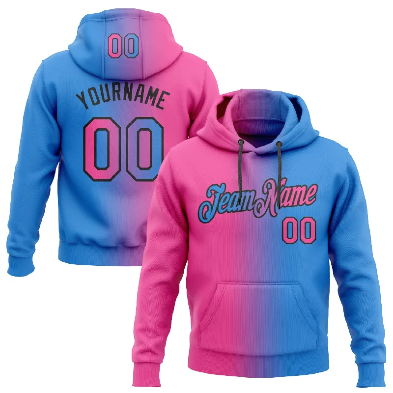 Custom Stitched Powder Blue Pink-Black Gradient Fashion Sports Pullover Sweatshirt Hoodie Edgy Men's Punk