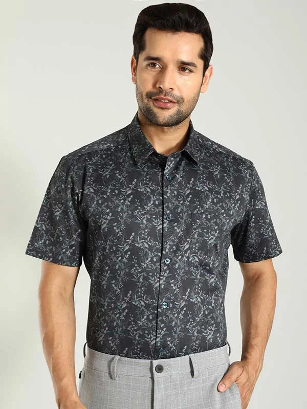 Men Printed Half Sleeve Cotton Stretch Shirt Streetwear Style