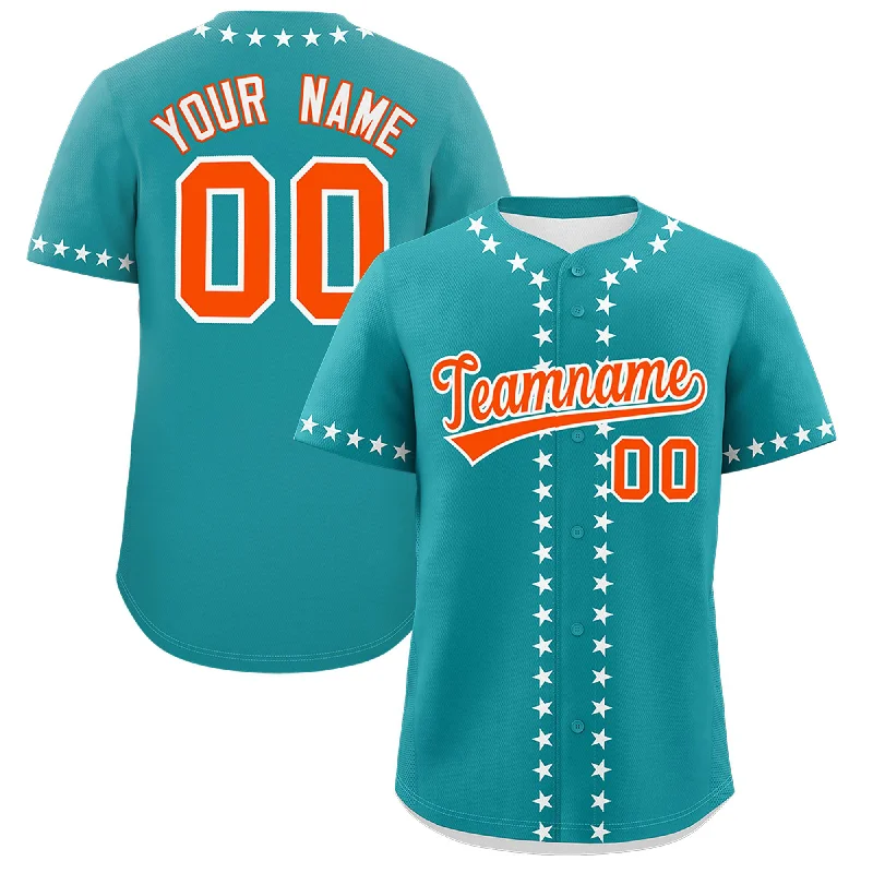 Custom Aqua White Star Ribbing Authentic Baseball Jersey Hip Men's Retro