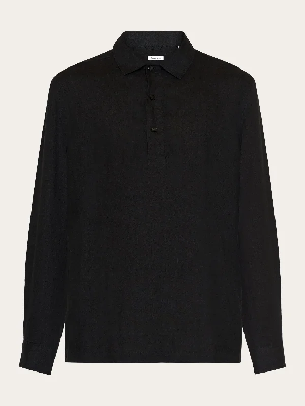 Loose linen polo shirt - GOTS/Vegan - Black Jet Trendy Men's Oversized