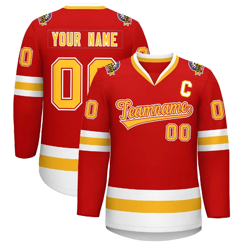 Custom Red Gold Red-White Classic Style Hockey Jersey Refined Men's Classic 