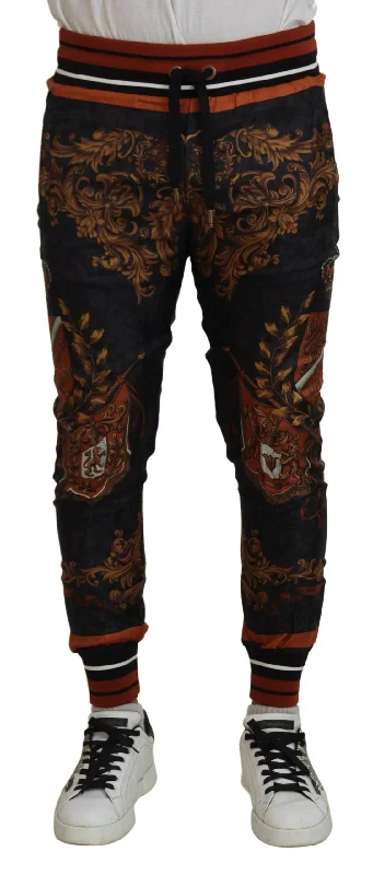 Dolce & Gabbana Baroque Crown Silk Men's Sweatpants Artistic Men's Hand