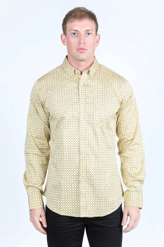 Mens Satin Cotton/Spandex Modern Fit Long Sleeve Shirt - Beige Dapper Men's 1920S