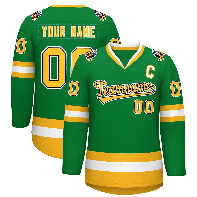 Custom Kelly Green Gold Black-White Classic Style Hockey Jersey Bold Men's Statement