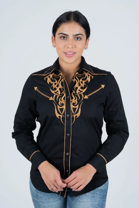 Ladies Cotton Black Embroidery Western Shirt Sophisticated Men's 