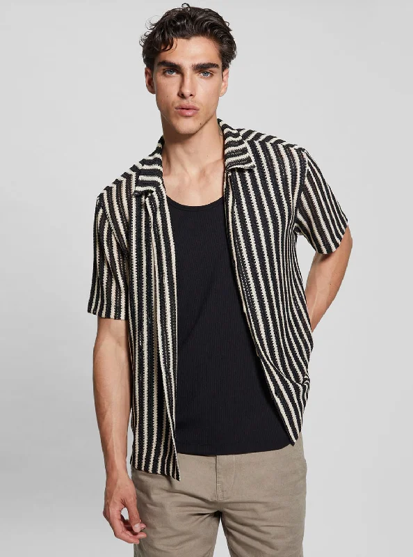 Black Panama Stripe Knit Shirt Bold Men's Animal