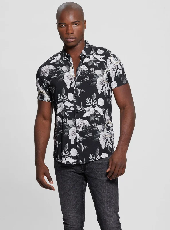 Eco Black Rayon Floral Shirt Cool Men's Skate