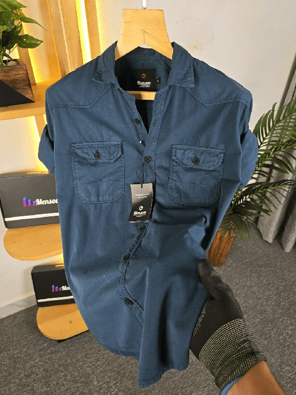 Double Pocket Denim Shirt Peacock Dynamic Men's Moto