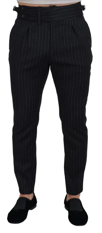 Dolce & Gabbana Elegant  Striped Wool Blend Men's Trousers Unique Men's Upcycled