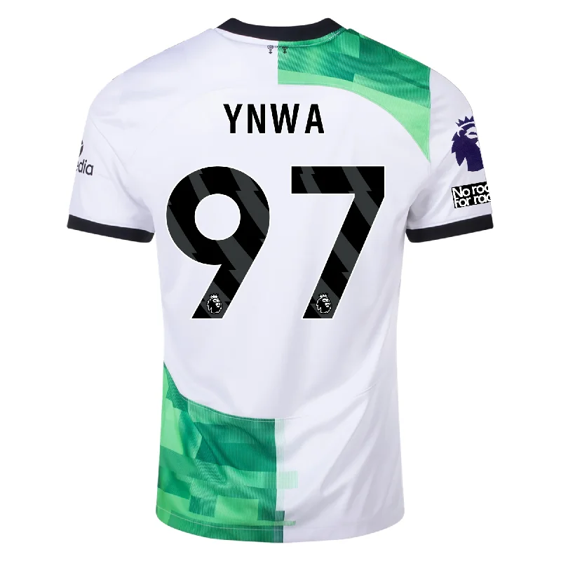 Nike Liverpool YNWA Away Jersey w/ EPL + No Room For Racism Patches 23/24 (White/Green Spark) Traditional Men's Wool