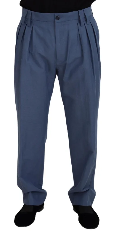 Dolce & Gabbana Elegant  Linen-Cotton Blend Men's Trousers Unique Men's Patch