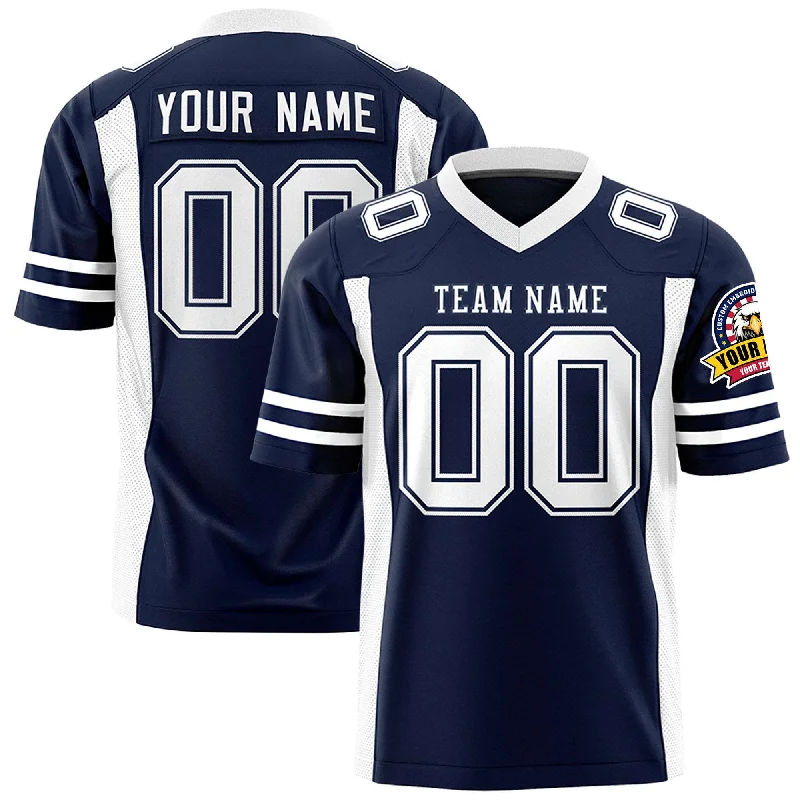 Custom Navy White Personalized Insert Color Design Authentic Football Jersey Polished Men's Satin