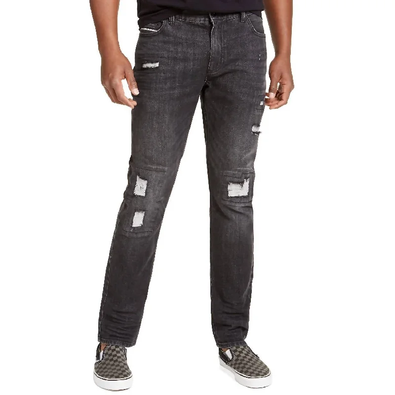 Men's Union Slim- Fit Distressed Jeans In Black Artistic Men's Hand