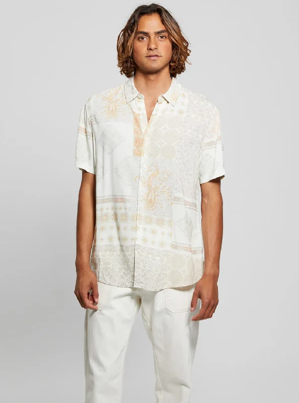 Eco White Patchwork Shirt Refined Men's Velvet