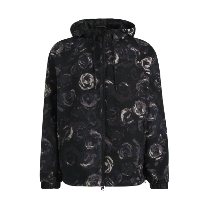 Hooded jacket with gothic-rose floral jacquard Refined Men's Classic 