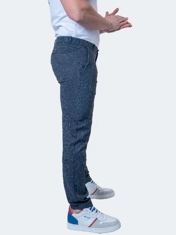 4-Way Stretch Pants Lines Blue Hip Men's Retro