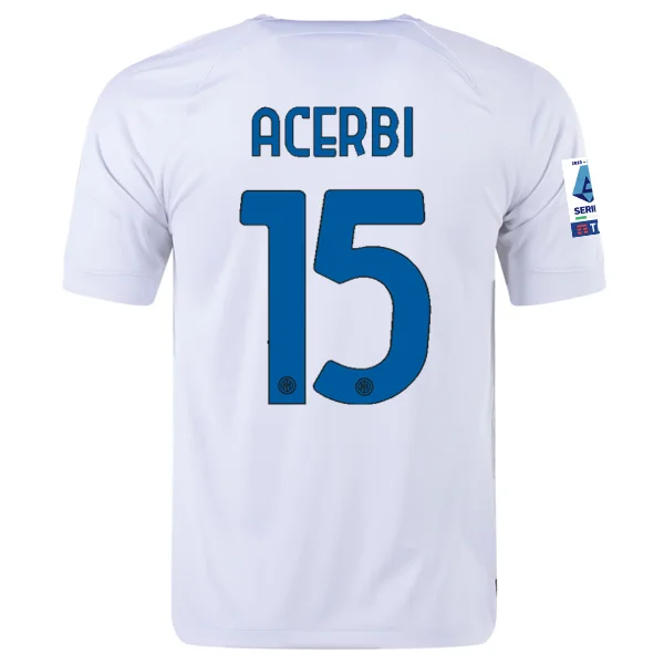 Nike Inter Milan Francesco Acerbi Away Jersey w/ Series A + Copa Italia Patches 23/24 (White/Lyon Blue) Practical Men's Quick