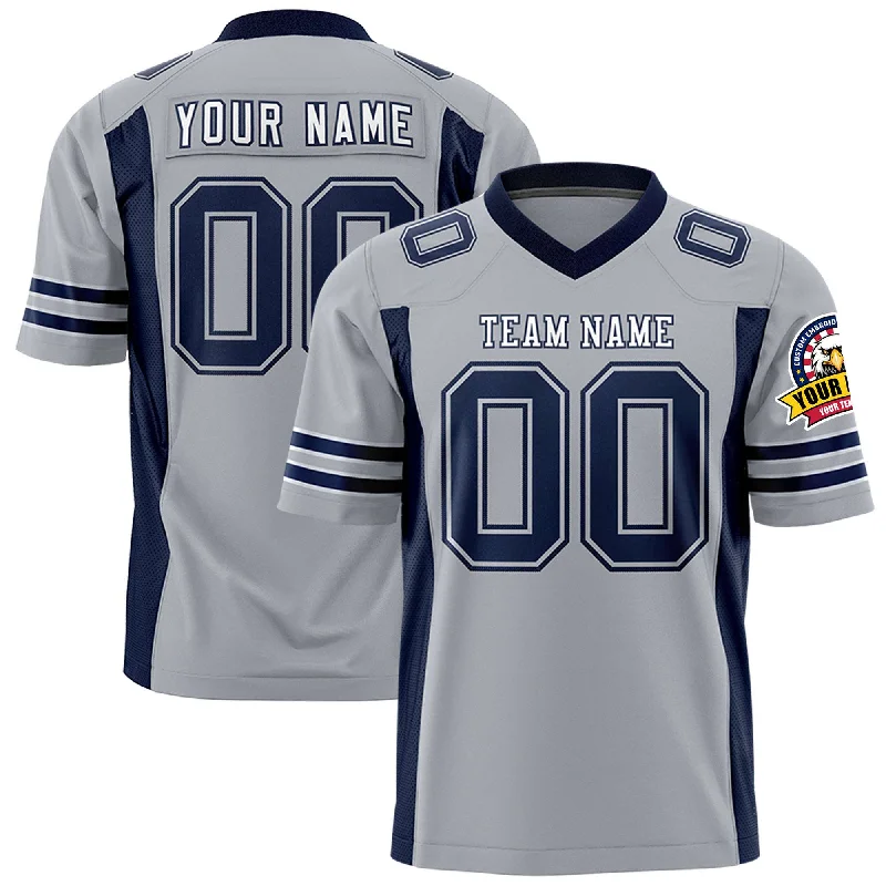 Custom Gray Navy Personalized Insert Color Design Authentic Football Jersey Confident Men's Power