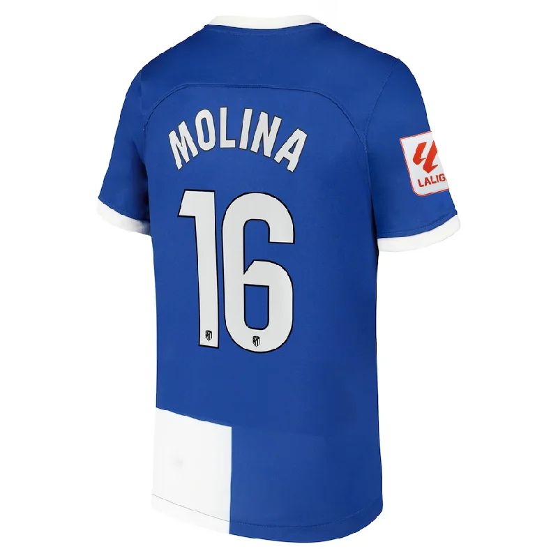 Nike Atletico Madrid Nahuel Molina Away Jersey w/ La Liga Patch 23/24 (Old Royal/White) Laid