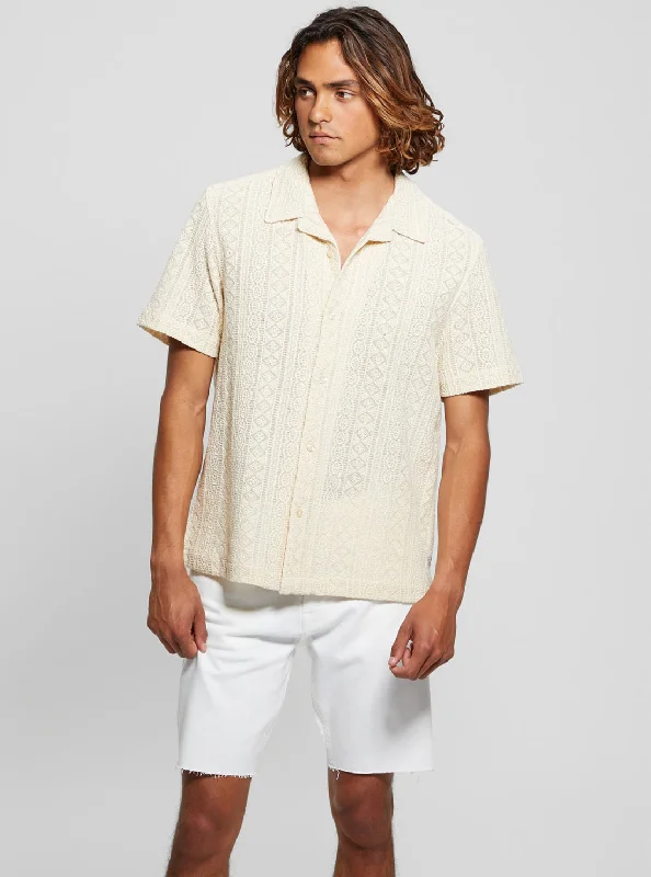 Beige Island Crochet Shirt Dapper Men's Bow