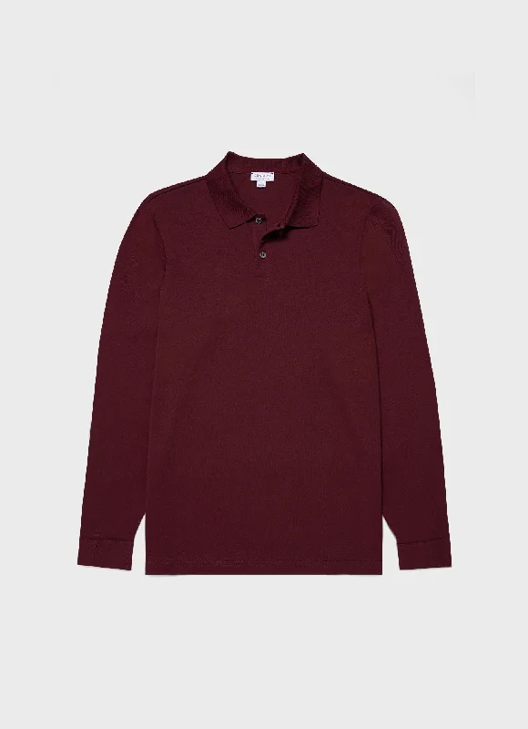 Men's Long Sleeve Piqué Polo Shirt in Port Bohemian Men's Free